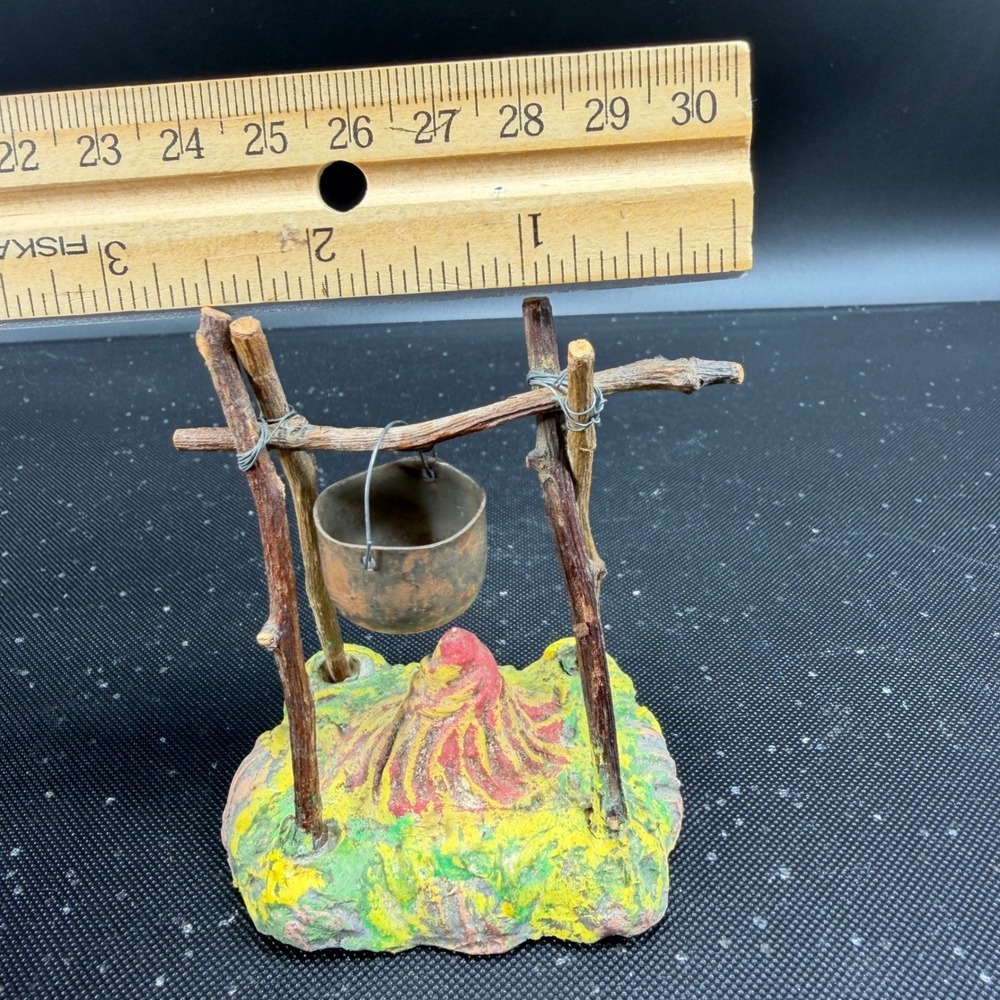 Germany US Zone Miniature Campfire Cauldron Pot Christmas Diorama Putz Fire VTG - Picture 3 of 9